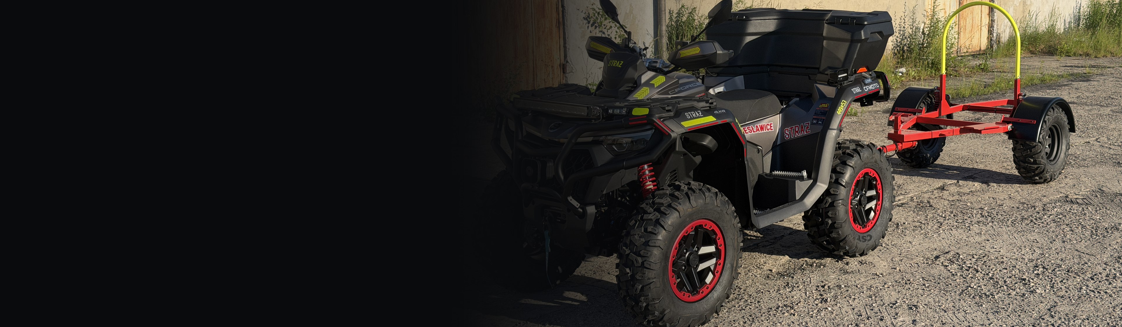 Quad ratowniczy CFMOTO w zabudowie dla OSP, z przyczepka transportowa